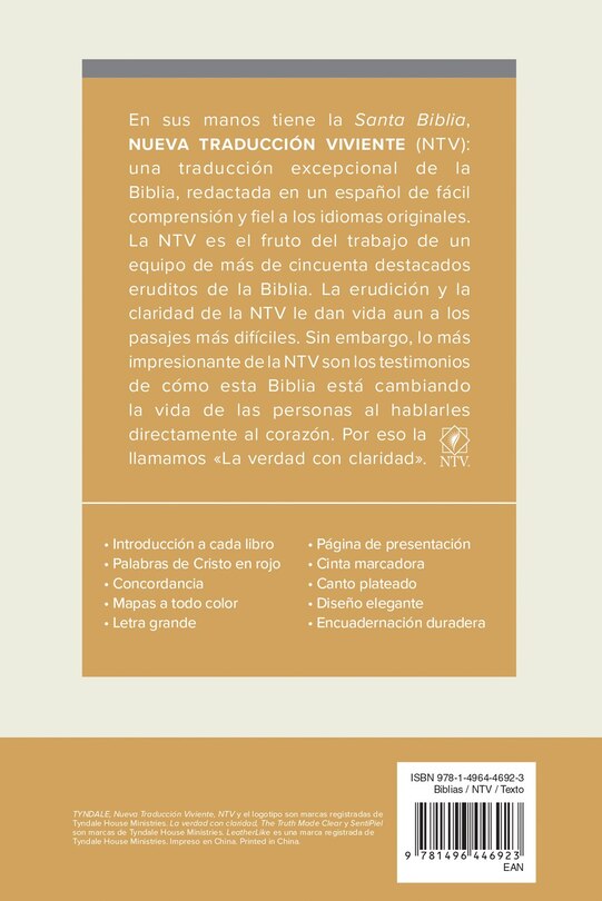 Back cover_Santa Biblia NTV, Edición personal, letra grande (SentiPiel, Rosa, Letra Roja)