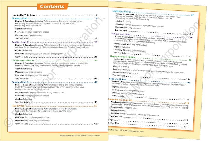 Aper&ccedil;u du contenu_Skill Sharpeners: Math, Grade Prek