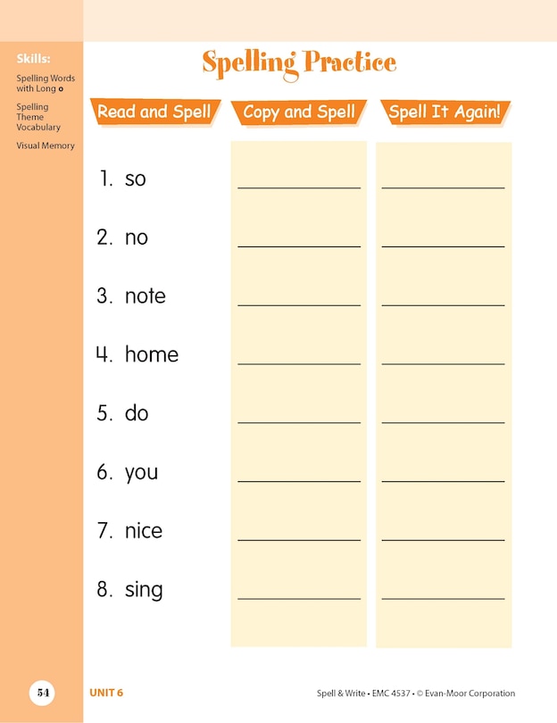 Sample content 3_Skill Sharpeners: Spell & Write, Grade 1 Workbook