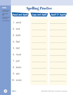 Aperçu du contenu 3_Skill Sharpeners: Spell & Write, Grade 2 Workbook