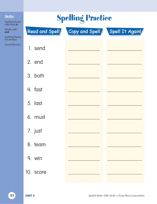 Aperçu du contenu 3_Skill Sharpeners: Spell & Write, Grade 2 Workbook