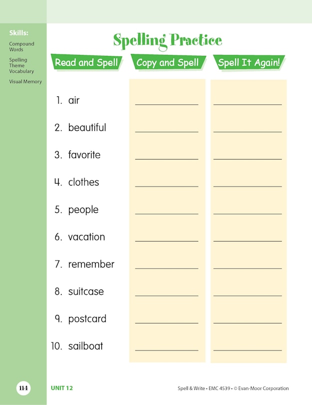 Aperçu du contenu 3_Skill Sharpeners: Spell & Write, Grade 3 Workbook
