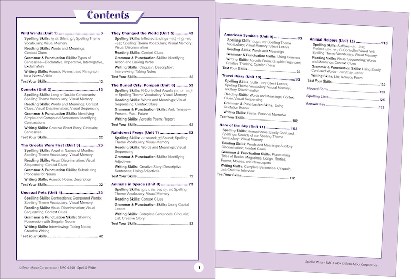 Aperçu du contenu_Skill Sharpeners: Spell & Write, Grade 4 Workbook