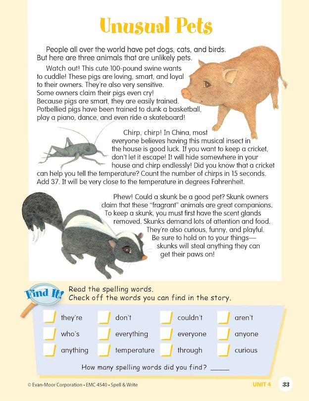 Aperçu du contenu 2_Skill Sharpeners: Spell & Write, Grade 4 Workbook