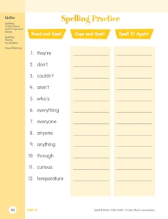 Aperçu du contenu 3_Skill Sharpeners: Spell & Write, Grade 4 Workbook