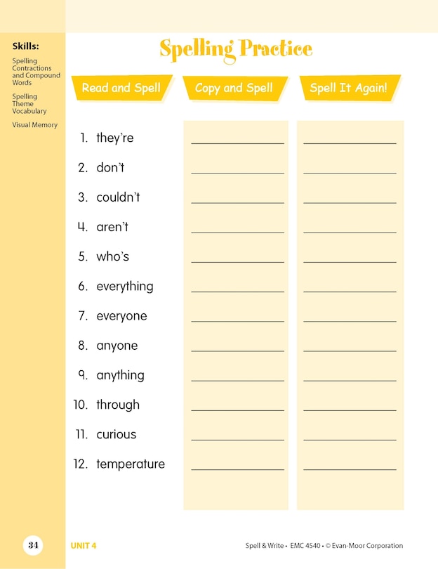 Aperçu du contenu 3_Skill Sharpeners: Spell & Write, Grade 4 Workbook