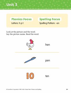 Aperçu du contenu 2_Smart Start: Phonics and Spelling, Grade PreK Workbook