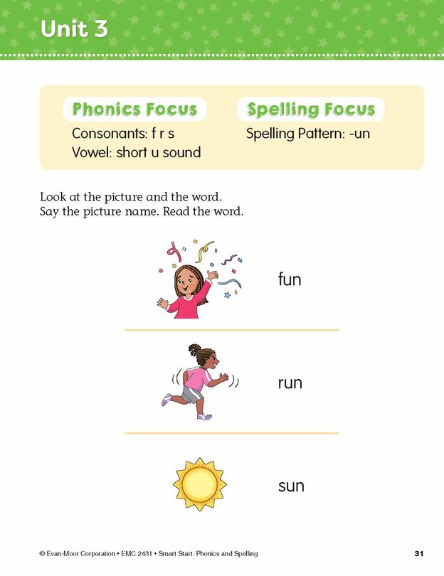 Aperçu du contenu 2_Smart Start: Phonics and Spelling, Grade K Workbook