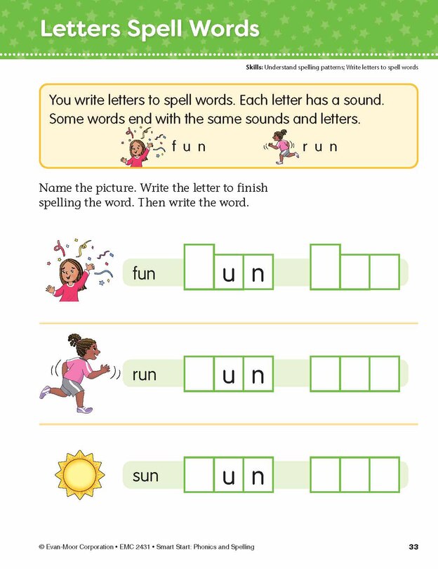 Aperçu du contenu 3_Smart Start: Phonics and Spelling, Grade K Workbook