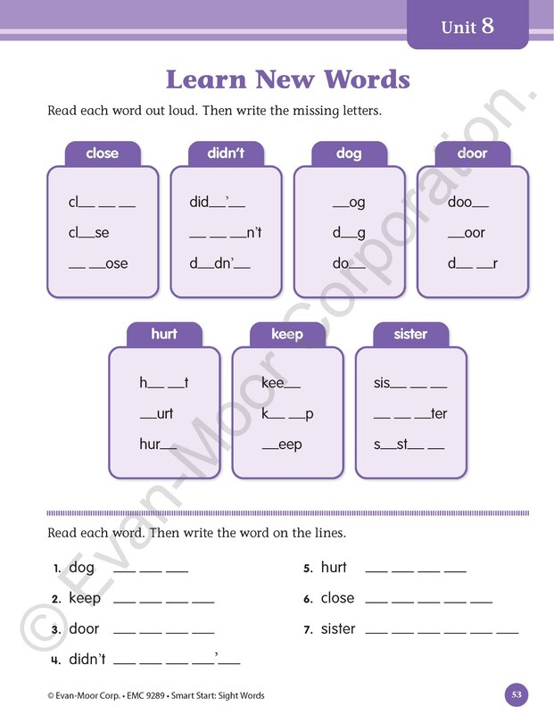 Sample content 2_Smart Start: Sight Words & High-Frequency Words, Grade 1 Workbook