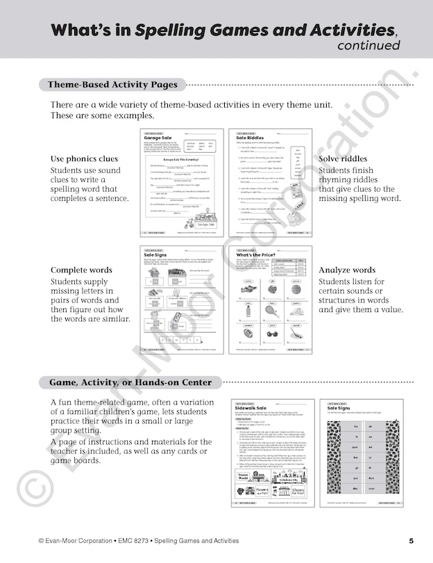 Sample content 2_Spelling Games and Activities, Grade 3 Teacher Resource