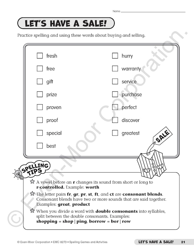 Sample content 3_Spelling Games and Activities, Grade 3 Teacher Resource