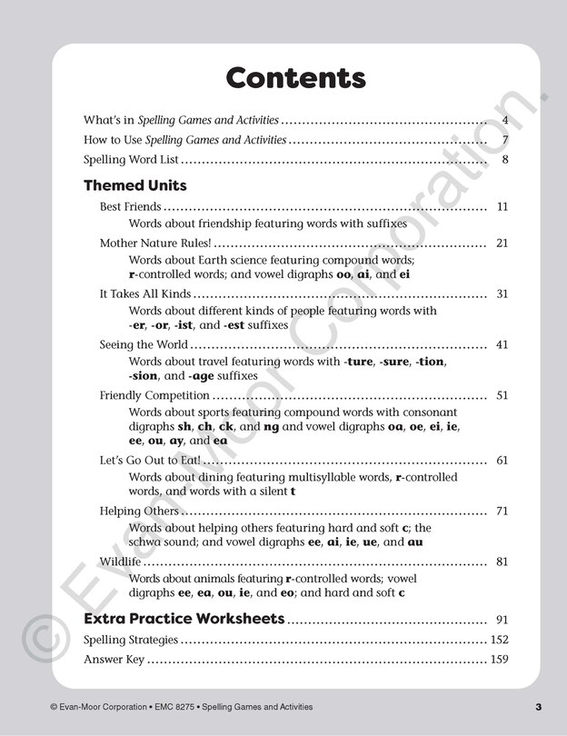 Sample content_Spelling Games and Activities, Grade 5 Teacher Resource