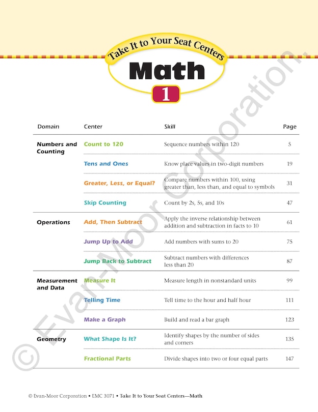 Sample content_Take It to Your Seat: Math Centers, Grade 1 Teacher Resource