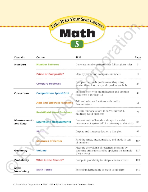 Sample content_Take It to Your Seat Math Centers Grade 5