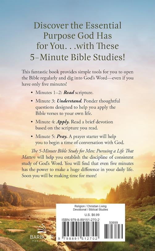 Couverture arri&egrave;re_The 5-Minute Bible Study for Men: Pursuing a Life That Matters