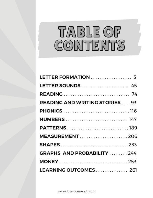 Table of contents_The Classroom Ready Activity Book: Kindergarten, BC Edition