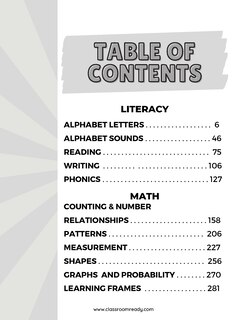 Table of contents_The Classroom Ready Activity Book: Kindergarten - AB, SK, MB, NU, NT, Atlantic Canada