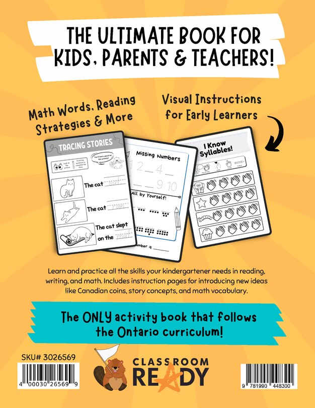 Back cover_The Classroom Ready Activity Book: Kindergarten, Ontario Curriculum Edition