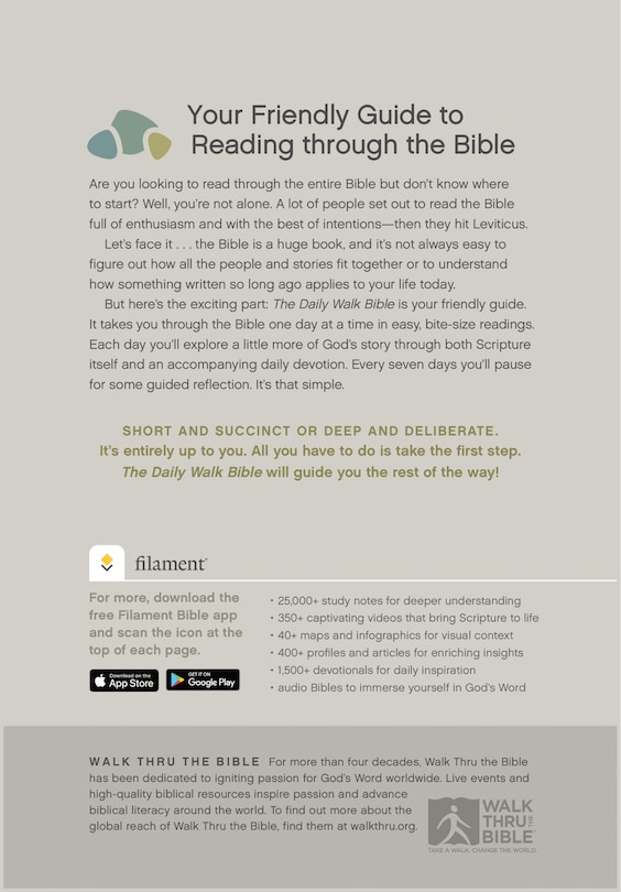 Back cover_The Daily Walk Bible Nlt, Filament Enabled (Leatherlike, Stepping Stones Dark Taupe)