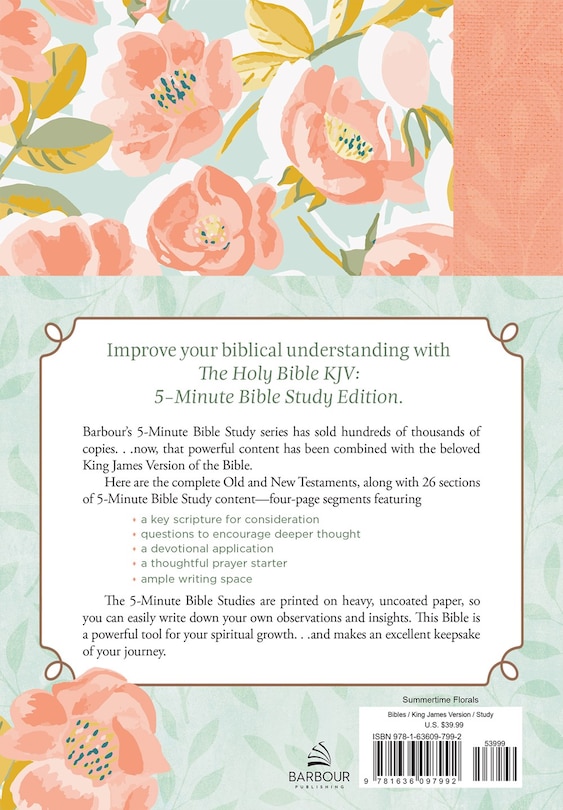 Back cover_The Holy Bible KJV: 5-Minute Bible Study Edition (Summertime Florals)