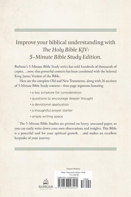 Back cover_The Holy Bible KJV: 5-Minute Bible Study Edition [Classic Hickory]