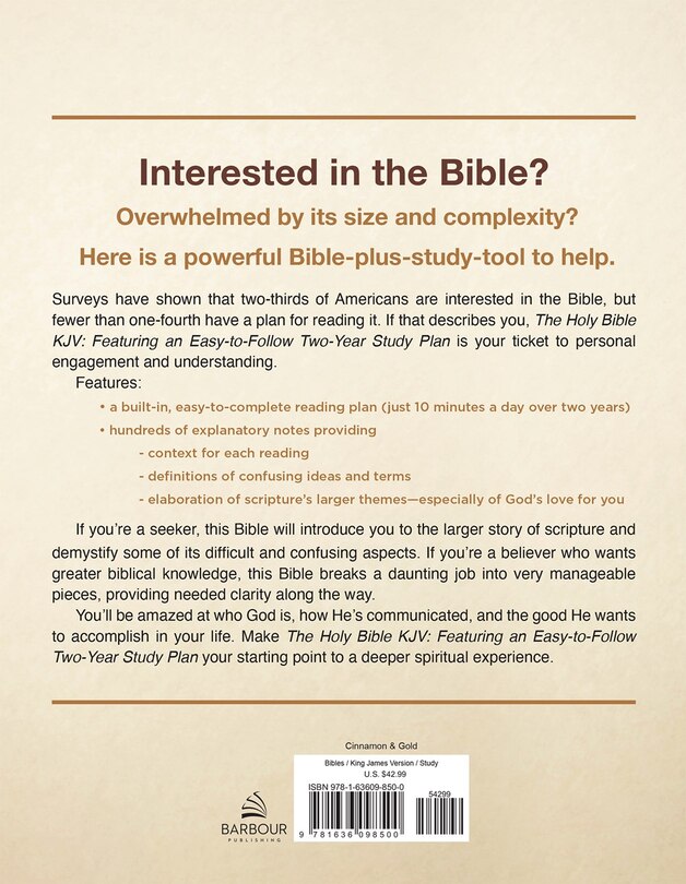 Back cover_The Holy Bible KJV: Featuring an Easy-to-Follow Two-Year Study Plan [Cinnamon & Gold]