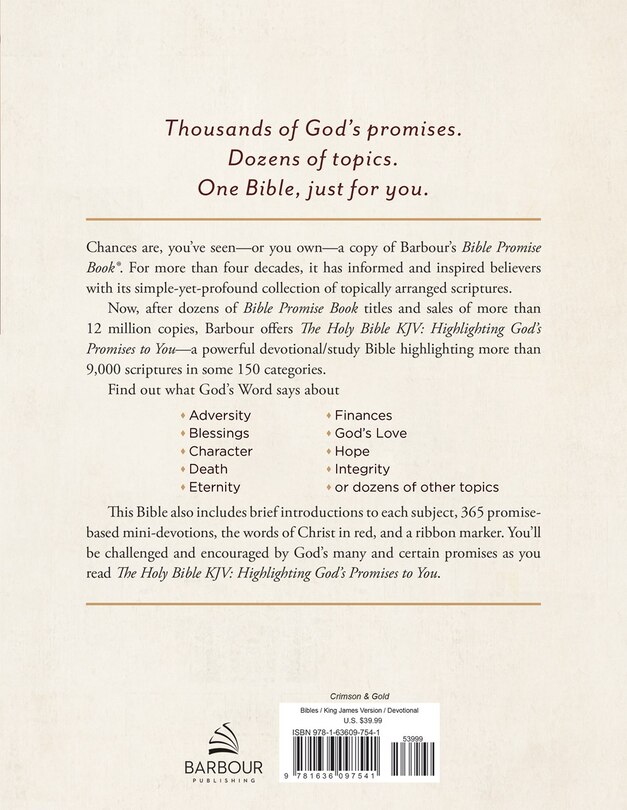 Back cover_The Holy Bible KJV: Highlighting God's Promises to You [Crimson & Gold]