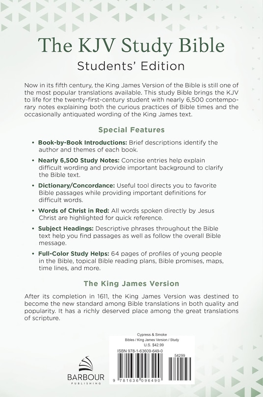 Back cover_The KJV Study Bible, Students' Edition [Cypress & Smoke]