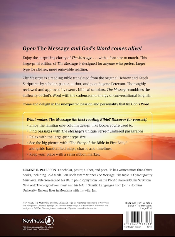Back cover_The Message Large Print (Hardcover Deluxe, Lavender on Linen)