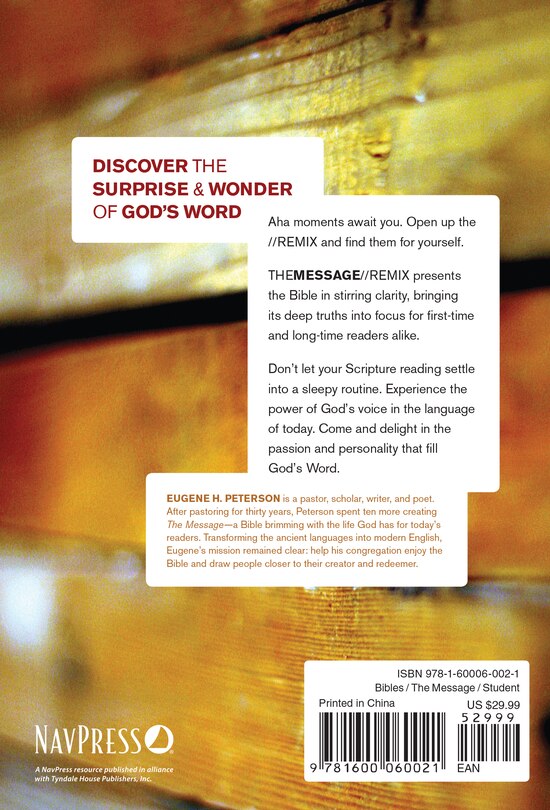 Couverture arrière_The Message//REMIX (Hardcover, Wood)