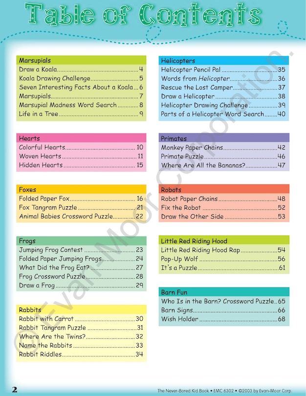 Aperçu du contenu_The Never-Bored Kid Book, Age 8 - 9 Workbook