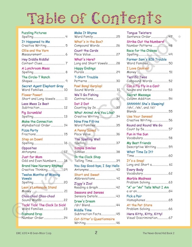 Aperçu du contenu_The Never-Bored Kid Book 2, Age 7 - 8 Workbook