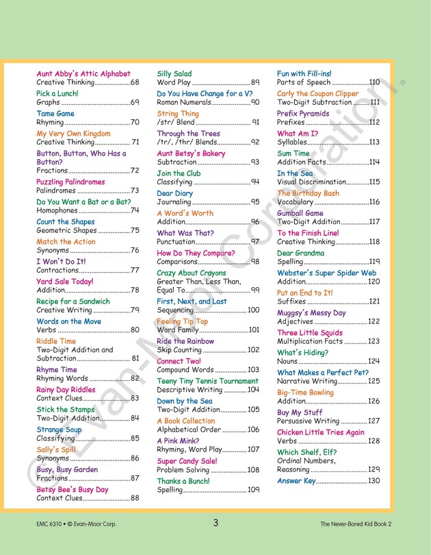 Aperçu du contenu 2_The Never-Bored Kid Book 2, Age 7 - 8 Workbook