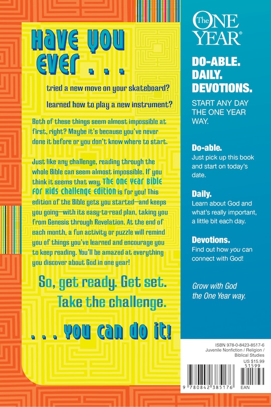 Back cover_The One Year Bible for Kids, Challenge Edition NLT