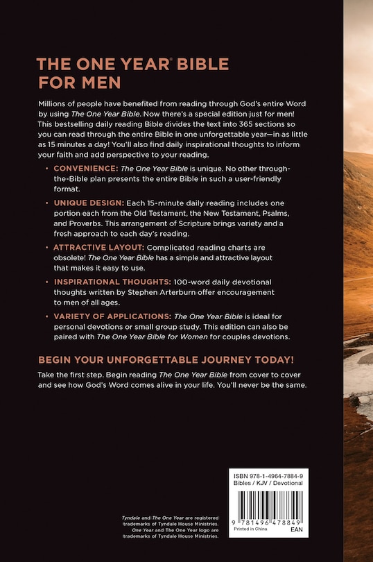 Back cover_The One Year Bible for Men, KJV (Softcover)