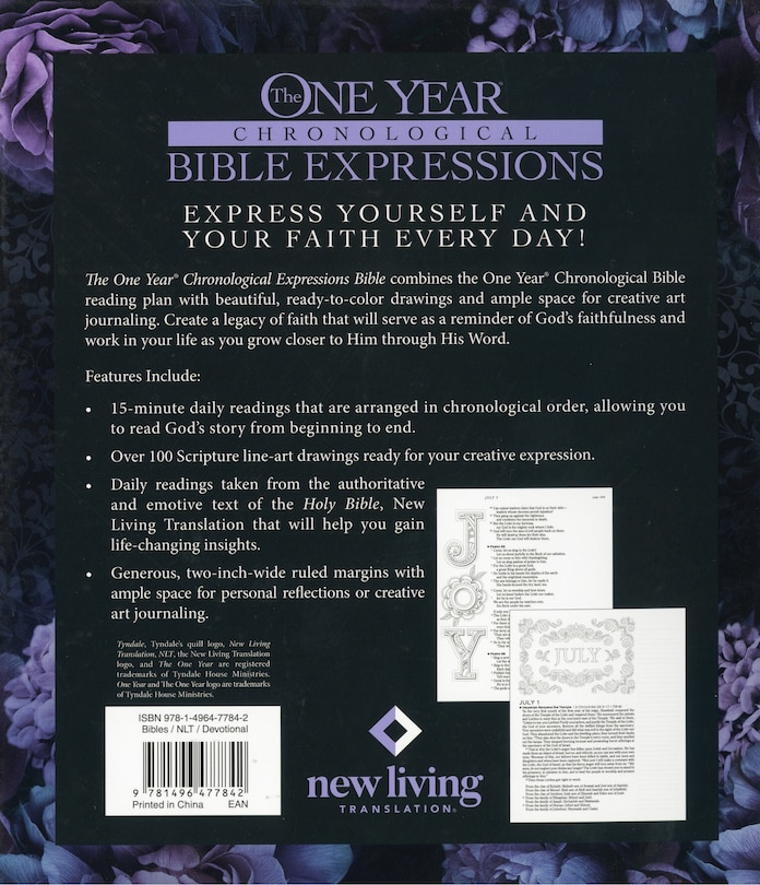 Back cover_The One Year Chronological Bible Expressions NLT (LeatherLike, Imperial Purple)