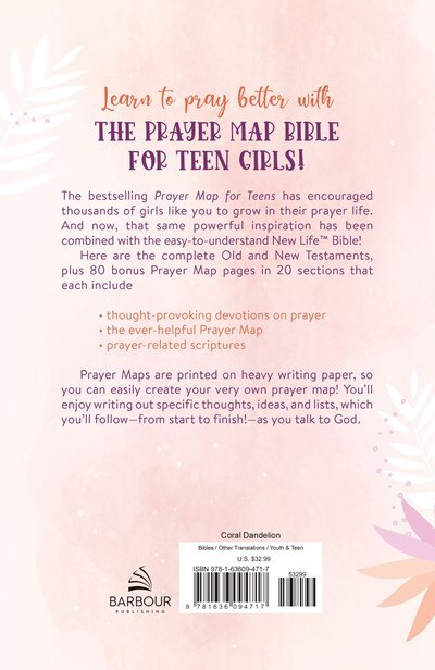 Back cover_The Prayer Map Bible for Teen Girls NLV [Coral Dandelions]