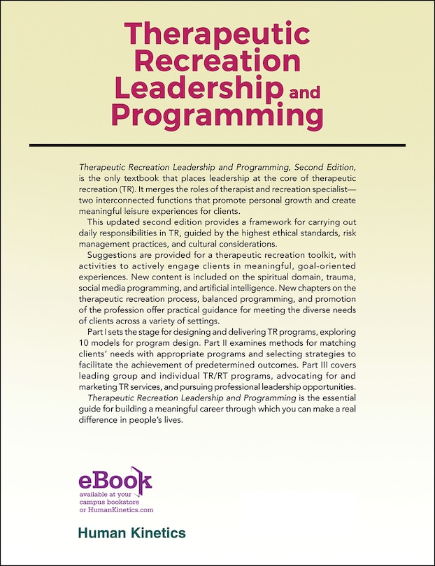 Couverture arrière_Therapeutic Recreation Leadership and Programming