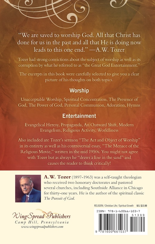 Back cover_Tozer On Worship And Entertainment