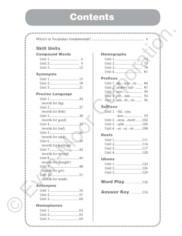 Sample content_Vocabulary Fundamentals, Grade 3 Teacher Resource