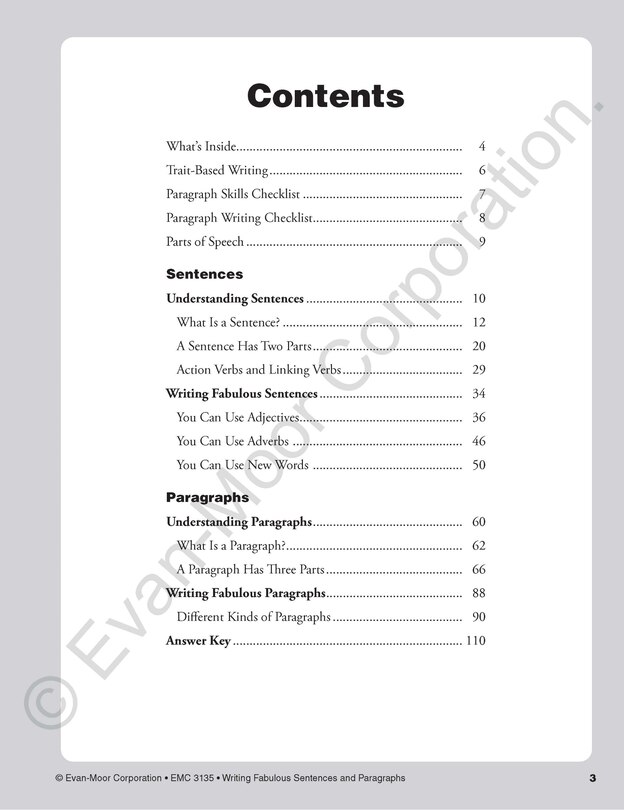 Sample content_Writing Fabulous Sentences and Paragraphs, Grade 1 - 3 Teacher Resource
