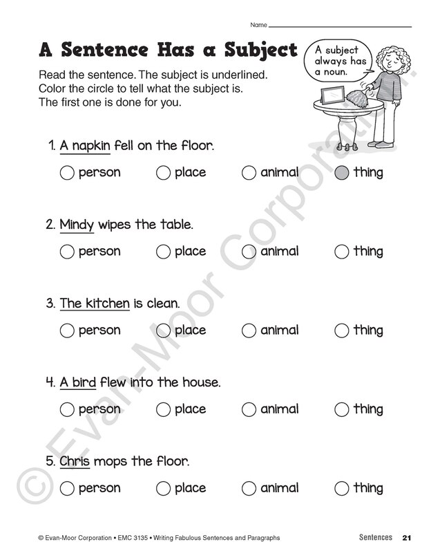 Sample content 3_Writing Fabulous Sentences and Paragraphs, Grade 1 - 3 Teacher Resource