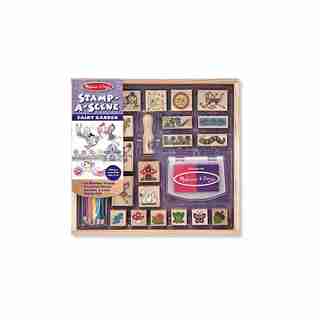 Melissa & Doug Tampons encreurs Stamp-a-Scene: Fairy Garden - 20 tampons en bois, 5 crayons de couleur et un tampon encreur bicolore