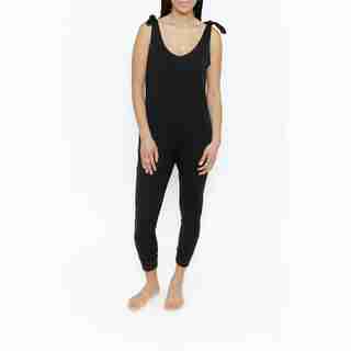 KNOT YOUR AVERAGE ROMPER RIBBED, MIDNIGHT BLACK LARGE