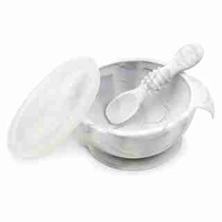 Bumkins Silicone First Feeding Set with Lid & Spoon, Marble