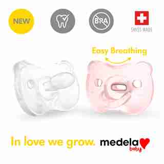 Medela Set of 2 Baby Soft Silicone Pacifier, Clear/Pink 0-6 M