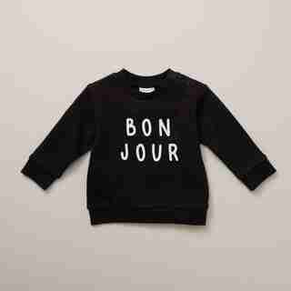 MONOCHROME CREWNECK SWEATER, BONJOUR BLACK 3-6 MONTHS