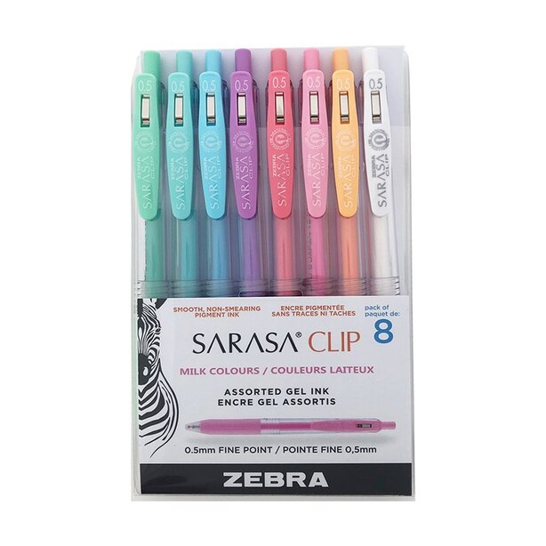 Zebra Sarasa Clip Stylos gel rétractables 8-Pack Pastel