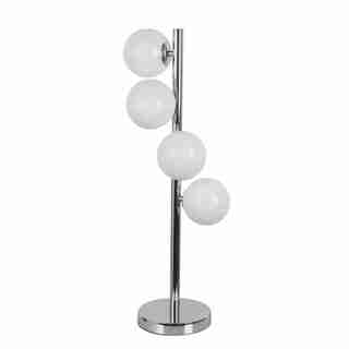 4 Light Halogen Table Lamp, Polished Chrome Finish with White Glass